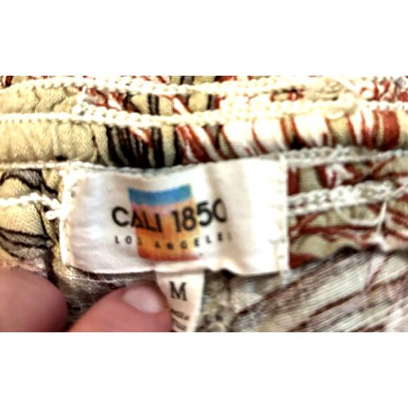 CALI 1850 Linen Blend Palazzo Pants Size Medium Tropical Leaf Print Beach Cruise - Picture 5 of 8